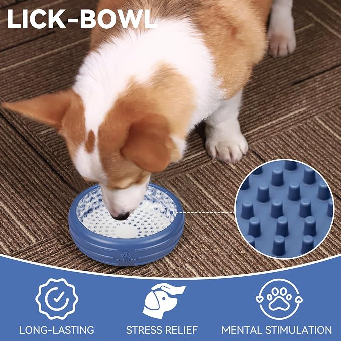 Dog Lick Bowl, Animire Freeze Lick Mat for Dogs, Non-Slip Slow Feeder Licking Bowl Enrichment Treat for Distraction Anxiety Relief, Food Grade Silicone, Dishwasher Safe(Dark Blue,L) - Image 7