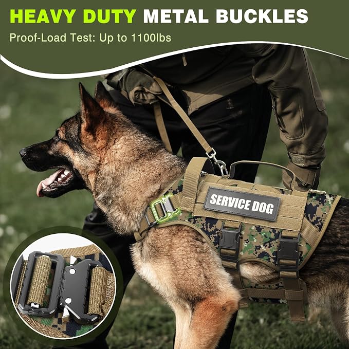 Service Dog Vest Harness for Large Dog, Tactical Working MOLLE Vest with 10 Pet Patches, No Pull Heavy Duty Harness for Training Walking - Image 2