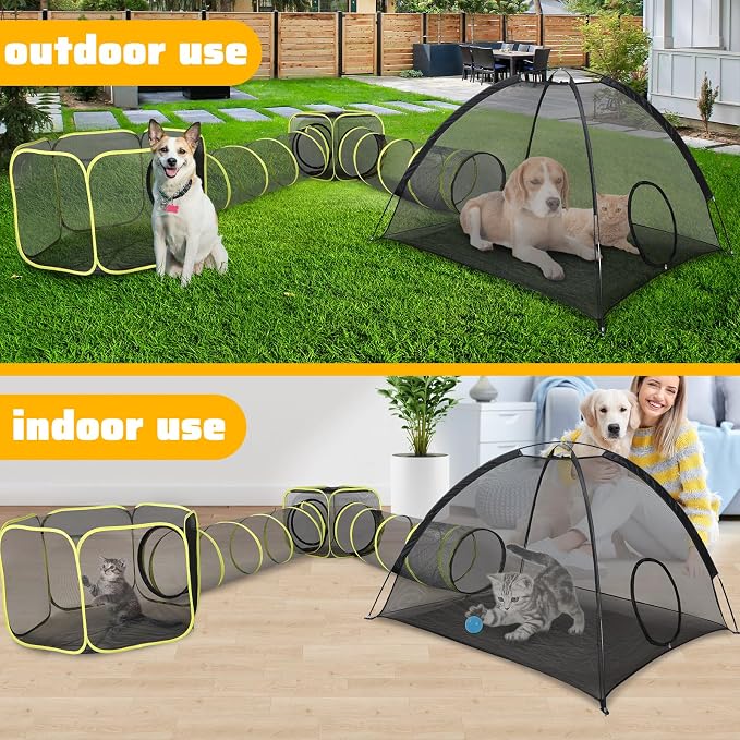 Wilwolfer 5 in 1 Cat Enclosure - Outdoor Cat Tent with Tunnel & House - Portable Pet Playpen for Cats, Puppies & Small Animals - Image 6