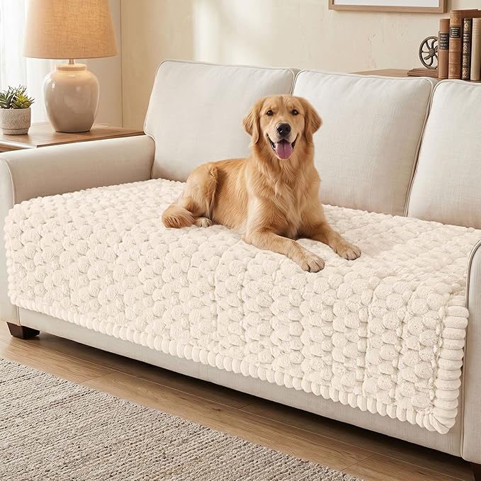 Smiry Non Slip Couch Covers for Dogs, Scratch Resistant Pet Sofa Protector | Machine Washable Soft Fuzzy Thick Furniture Cover for Sofa Loveseat Sectional Large Dogs, Cream, 43" x 82.7" by Smiry