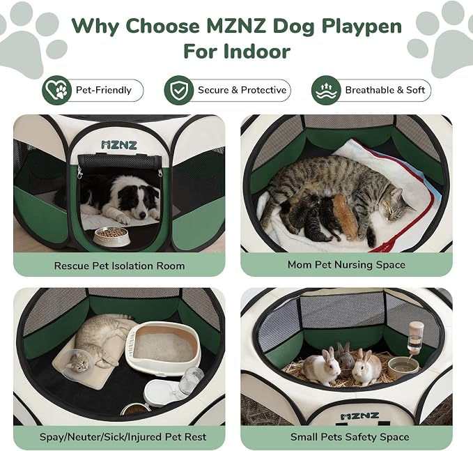 Dog Cat Small Animal Puppy Playpen Crate, Large, Dark Green | Portable Pop Up Pet Cage Enclosure Tent Kennel Indoor Outdoor with Carrying Case, No Assembly, Camping Use - Image 4