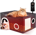 Indoor Heated Cat House, Adjustable Temperature Cat Heating Bed with Timer and Chew Resistant Cord, Large Cat House with Heating Pad for Small Medium and Large Cats by Heeyoo
