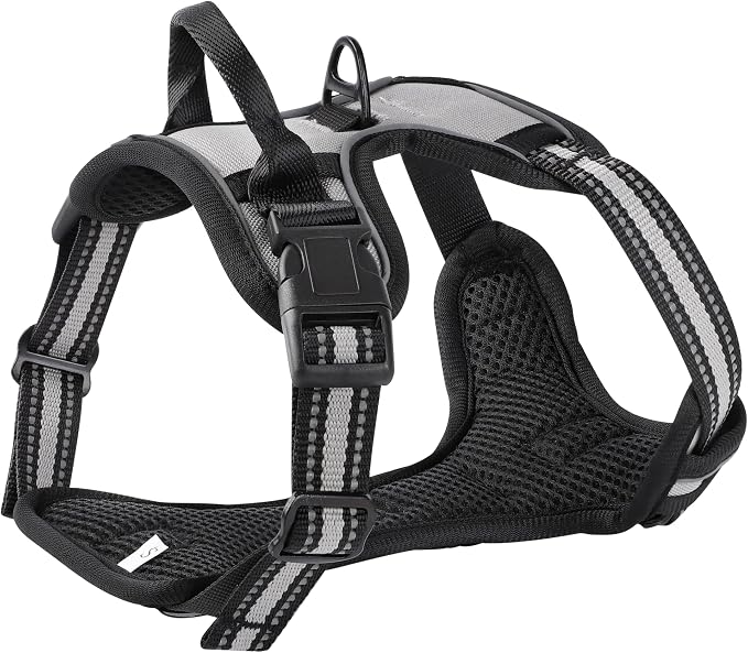 Gray No-Pull Dog Harness with 2 Leash Clips，Soft Padded Vest for Medium Dog, Adjustable Reflective Dog Vest Easy to Put on and Take Off, (Neck: 14"~20", Chest: 21"~27", Gray M) - Image 3