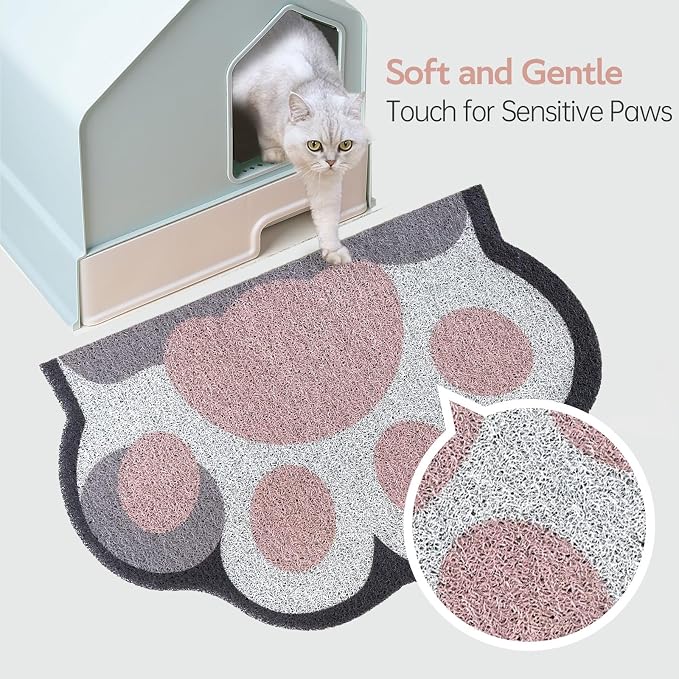 Cute Cat Litter Mat 24”x16”, Litter Box Mat, Litter Trapping Mat, Soft on Kitty Paws, Easy Clean, Anti Slip, Pet Accessories, Door Floor mats - White Pink60*40 - Image 6