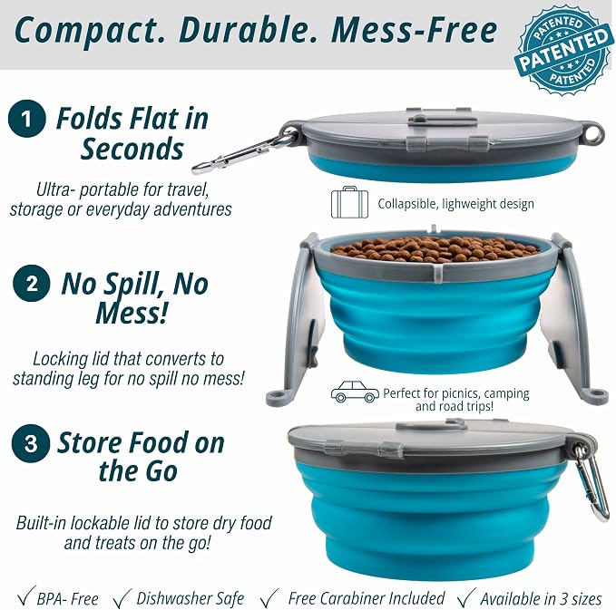 Loving Pets Bella Roma Collapsible Dog Bowls - Silicone Dog Bowls, Foldable Bowl, Puppy Essentials & Hiking Pet Supplies Great for Home & Travel (Blue, Large) - Image 2