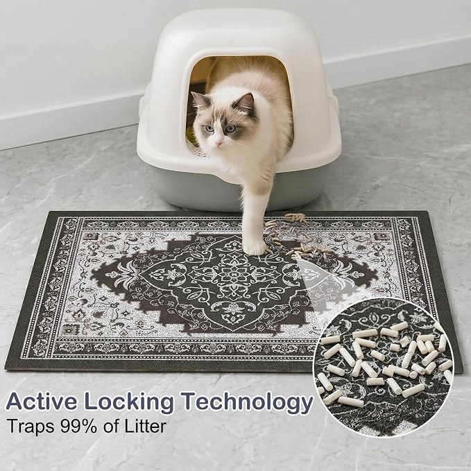 Glittme Cat Litter Mat, 47"x35" Non-Slip Washable Trapping Mat for Cats | Litter Trapping Mat With Thick PVC Coil To Catch Scatter, Soft On Paws And Waterproof Bottom To Protect Floors - Image 2