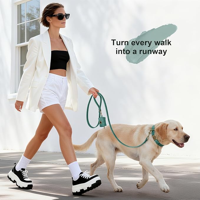 Didog Dog Poop Bag Holder for Leash, Stylish PU Leather, Green | Easy Clean for Daily Walking, Quick to Install on Leash & Harness, Easy-Pull with Metal Clip, Includes 1 Roll Pet Waste Bag - Image 4