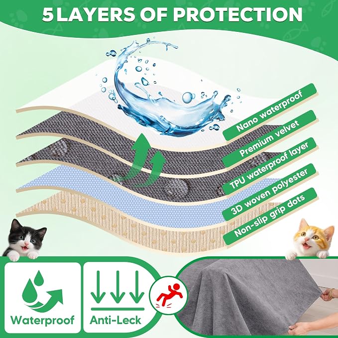 Loiion Cat Scratch Proof Furniture Protector Waterproof Sofa Cover 91"x71" | Pet-Friendly Couch Protector, Anti-Scratch & Anti-Slip Sofa Cover For Cats Dogs Kids, Machine Washable - Image 8