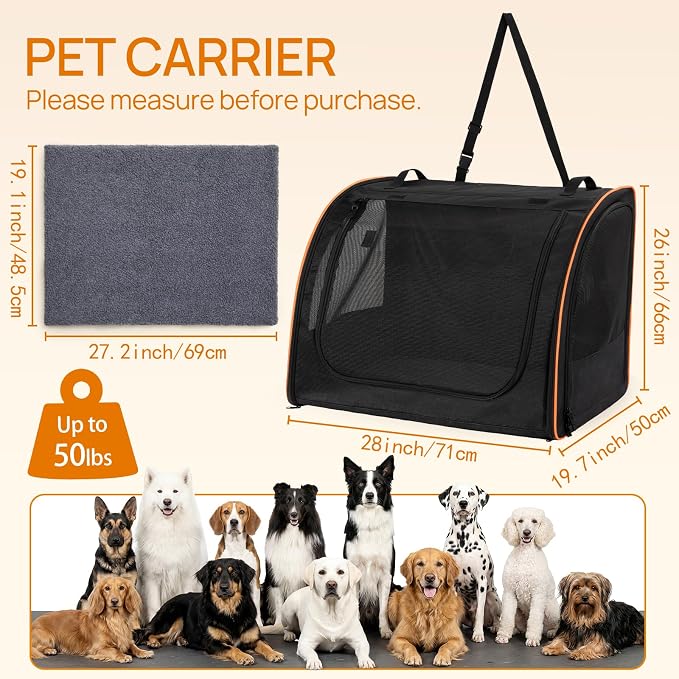 Dog Car Seat, Enclosed Carrier for Pets Travel Safety Dog Crate Soft-Sided Covered Car Kennel Carrier for Backseat for Medium Dogs - Image 2
