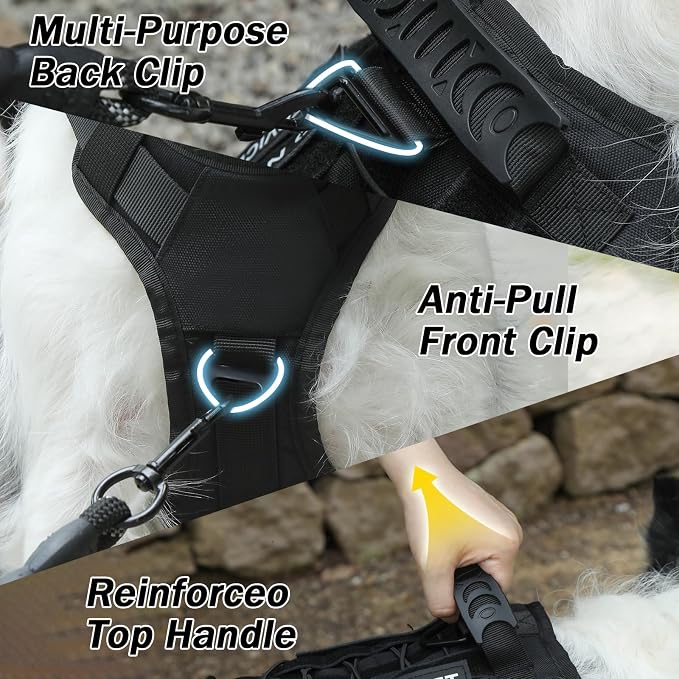 No Pull Tactical Dog Harness Small Sized Dog, Service Dog Vest, S, Black | Tactical Dog Vest Harness and Leash Set, Adjustable Military Service Dog Harness with Handle for Medium Large Dogs - Image 4