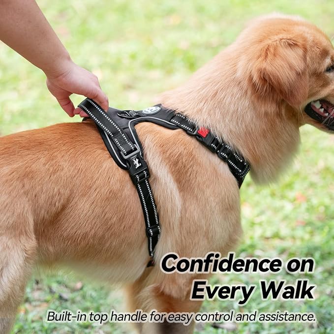PoyPet No Pull Dog Harness Small with Front Clip & Neck Release Buckle | No Choke, Adjustable Vest, Reflective, Back Clip, Lockable, Soft Padded, Easy Control Handle for Walking Training, S, Black - Image 6