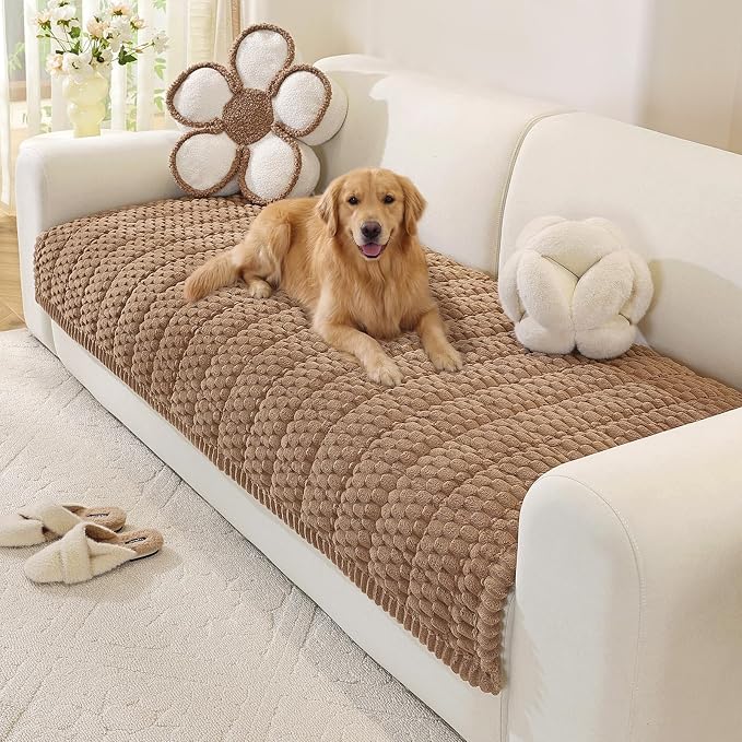 OstepDecor Couch Cover for Dogs, Washable Non Slip Sofa Cover for Pets | Soft Couch Covers for Sofa, Loveseat and Sectional, Furniture Protector Against Pet Hair & Dirt (35.4" x 70.9", Brown) by OstepDecor