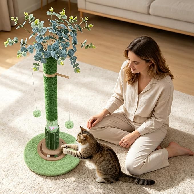 37.4'' Tall Cat Scratching Post,Cat Toys,Scratcher Tree for Indoor | Natural Sisal,Climbing Pole Full Body Stretching,Artificial Flower,Stable Tower,Interactive Toy,Self Groomer - Image 7
