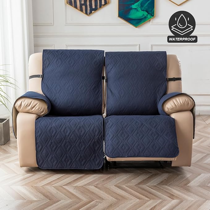 Genina Waterproof Loveseat Recliner Cover Non-Slip, Sofa Cover for Reclining Couch 2 Seat, Washable Couch Cover Loveseat Furniture Protector Cover for Pets Dogs Kids (Navy, Recliner Loveseat) - Image 8