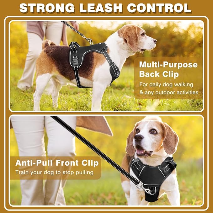 Dog/Pet Harnesses No Pull with Dog Collar, Adjustable Reflective Oxford Outdoor Vest, Front/Back Leash Clips for Small, Medium, Large, Extra Large Dogs, Easy Control Handle for Walking - Image 6