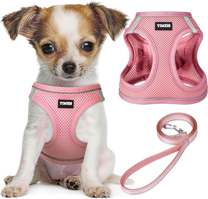 YIMEIS Dog Harness and Leash Set, No Pull Soft Mesh Pet Harness, Reflective Adjustable Puppy Vest for Small Medium Large Dogs, Cats (Pink, Small (Pack of 1) by YIMEIS