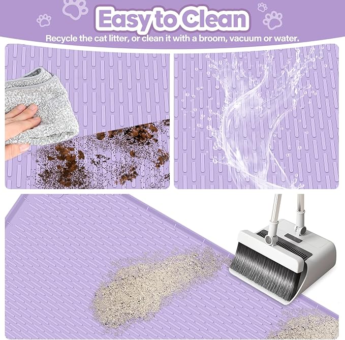 Silicone Cat Litter Mat for Litter Box 34”x22” Large Cat Mat, Purple | Waterproof, Non-Slip, Leak-Proof Rug Mat with Lip, Easy to Clean, Extra Large Litter Catcher Mat for Floor - Image 5