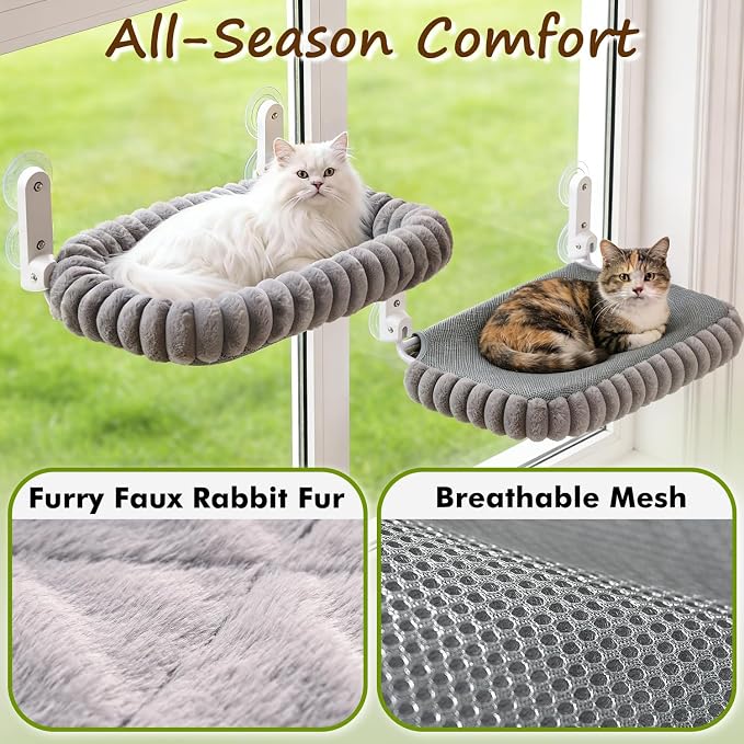 Zoratoo 2PC Cloud-Cuddle Cat Window Perch, Foldable Cat Hammock, M Grey | 2-in-1 Reversible Cover, Removable for Machine Wash, Stable Window Resting Seat with Large Suction Cups for Indoor Cats - Image 7