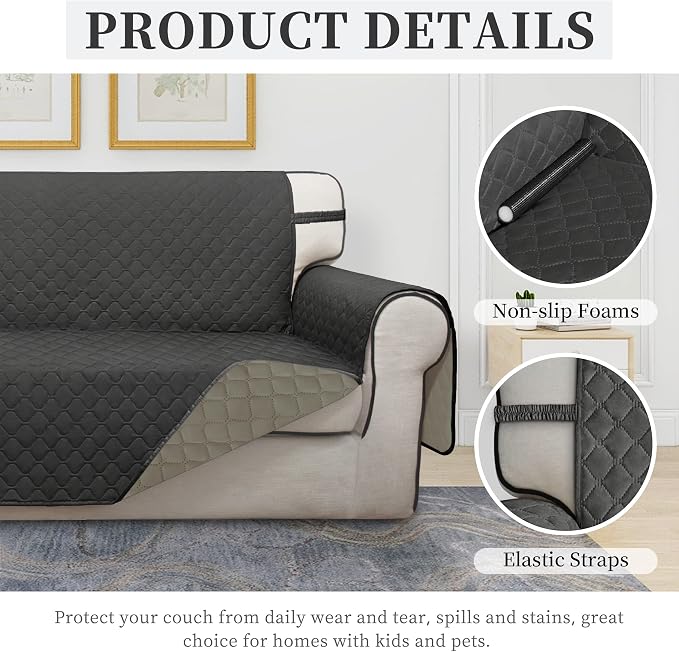 ISSUNTEX Double Protection 100% Waterproof Chair Sofa Cover for Living Room, Reversible Furniture Protector for Dogs, Pets, Kids (Chair, Dark Gray/Beige) - Image 5
