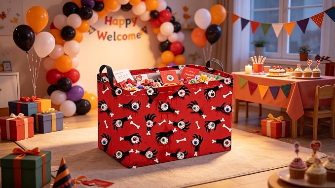 Sanjiaofeng Rectangular Halloween Ghost Hand Storage Basket,Trick or Treat Basket for Kids,Halloween Candy Storage Baskets with Handles(Ghost Hand) - Image 2
