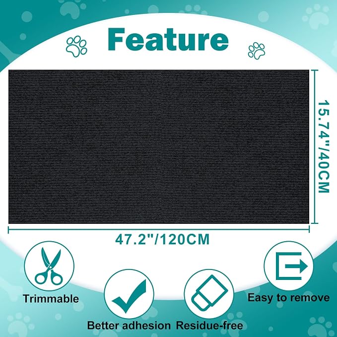 ENONCI 47.2x15.8 Cat Scratcher Mat, Self-Adhesive Wall Corner Cat Scratcher Pad - Image 6