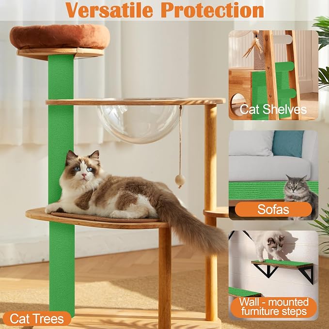 Cat Scratch Furniture Protector - 100" x 17" Trimmable Self-Adhesive Cats Claws Scratch Pads, DIY Cat Climbing Couch Protector for Scratch Post Cat Tree Replacement Indoor (Green) - Image 6