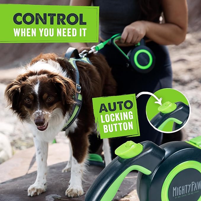 Mighty Paw Retractable Dog Leash 2.0, 16 Ft, for Medium Dogs, Heavy Duty | Reflective Nylon Tape, Tangle-Free Swivel Clip, One-Touch Quick-Lock Brake, Reflective Ring, Anti-Slip Handle - Image 3