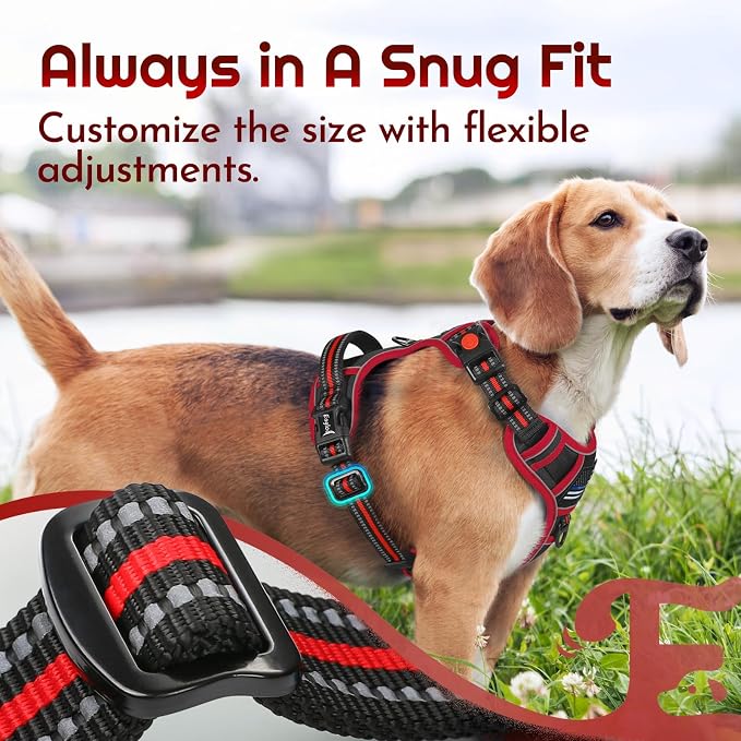 Eagloo Dog Harness No Pull for Large Dogs, Easy On & Off with 3 Buckles | No Choke with Front Clip, Adjustable Fit, MOLLE System, Reflective Vest, Easy Control for Walking, Black & Red, Large - Image 7