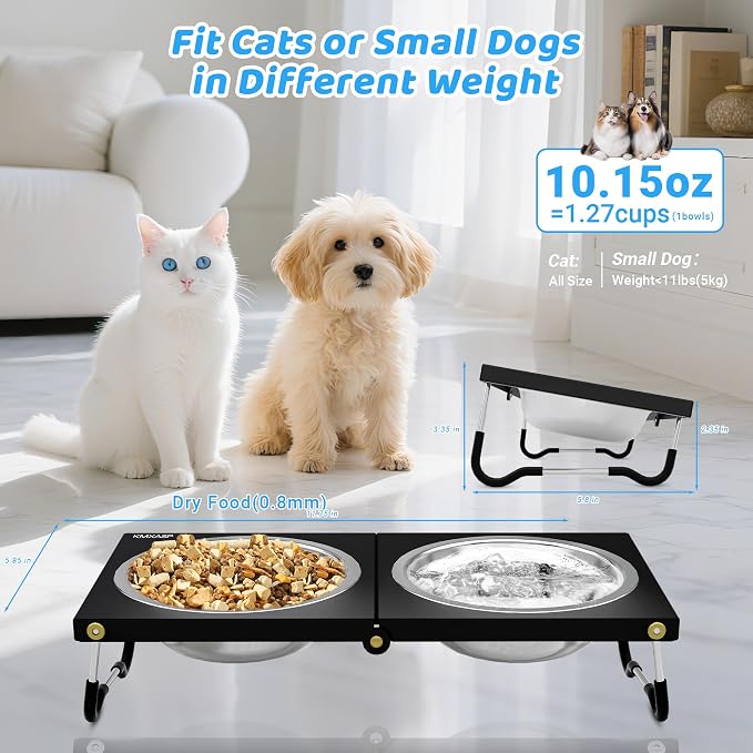 Upgraded Elevated Cat Bowls,10°Tilted Foldable Stand Anti Vomiting Raised Cat Dishes for Food and Water,2 Stainless Steel Bowls for Cats and Puppy (1 Pack) - Image 3