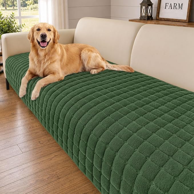 Smiry Velvet Couch Cover for Dogs, Non Slip Soft Sofa Protector for Pets | Washable Sofa Cover for Cats, Furniture Protector Against Pet Hair, Scratches, Fits Sectional Sofa(Dark Green, 36"x82.7") by Smiry
