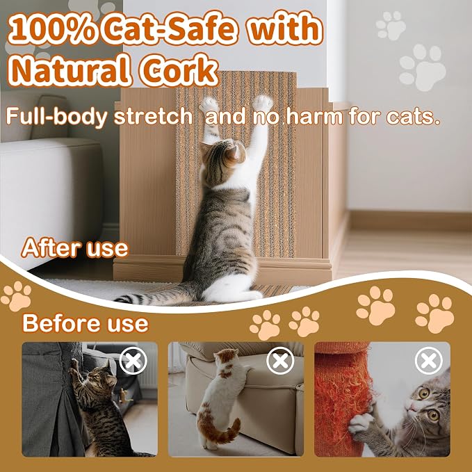 Natural Cork cat Scratch pad for Cats-cat Scratching Posts-cat scratchers for Indoor Cats-cat Scratcher Furniture for Wall & Floor - Natural Cork & Cardboard Blend, No Mess Splinters Easy Clean-2-Pack - Image 3