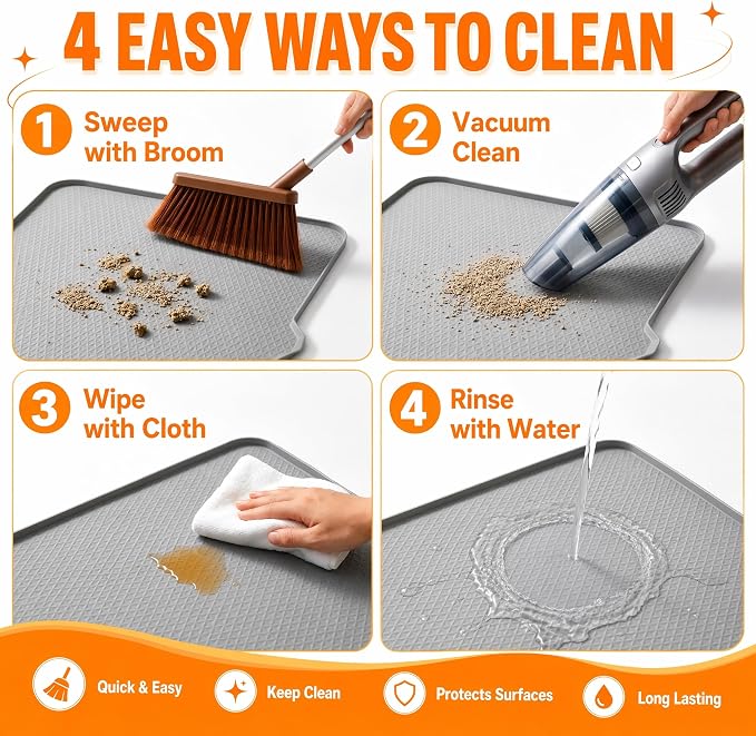 Cat Litter Mat, XL 40"x29.7" Silicone Litter Box Mat, Tilted Drain Spout | Litter Mat Fit 1-2 Boxes, Extra Wide Kitty Litter Mat, Waterproof Urine Proof, Non-Slip, Easy to Clean, High Edge - Image 5