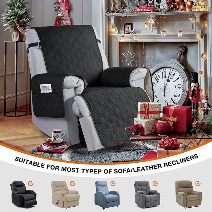 VANSOFY 100% Waterproof Recliner Chair Covers Washable, Black, 22" | Non-Slip, Slipcover with Pocket, Furniture Protector, Elastic Straps, Chair Cover for Pets, Dogs - Image 4