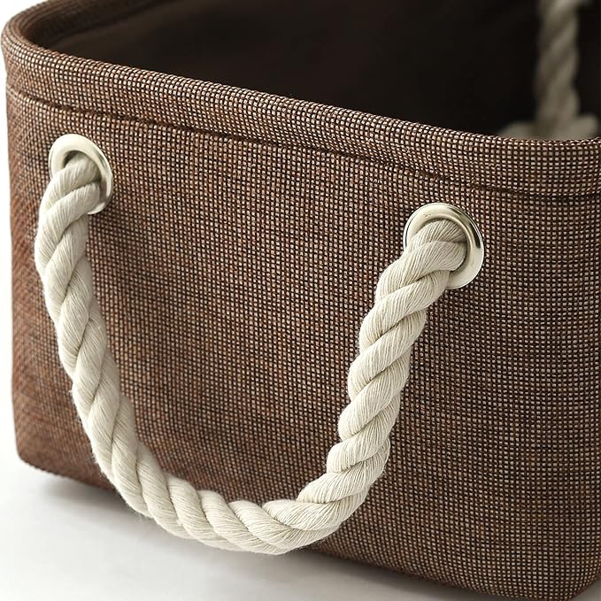 TheWarmHome Storage Basket for Organizing - 12x8x5 inch Small 6 Pack Collapsible Storage Bin for Shelves with Handles, Canves Storage Box for Cloth Closet Organizer Gift Toy (Brown) - Image 7