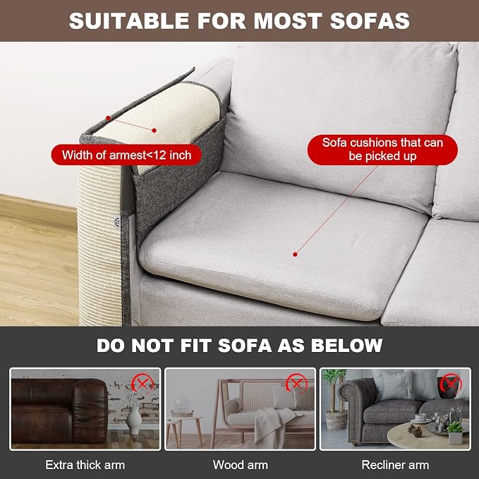 Upgraded Cat Scratch Sisal Sofa Protector,Furniture Couch Protector from Cat Scratching with Natural Sisal Full Cover 27.5''L*19.7''W(Right Hand) - Image 6