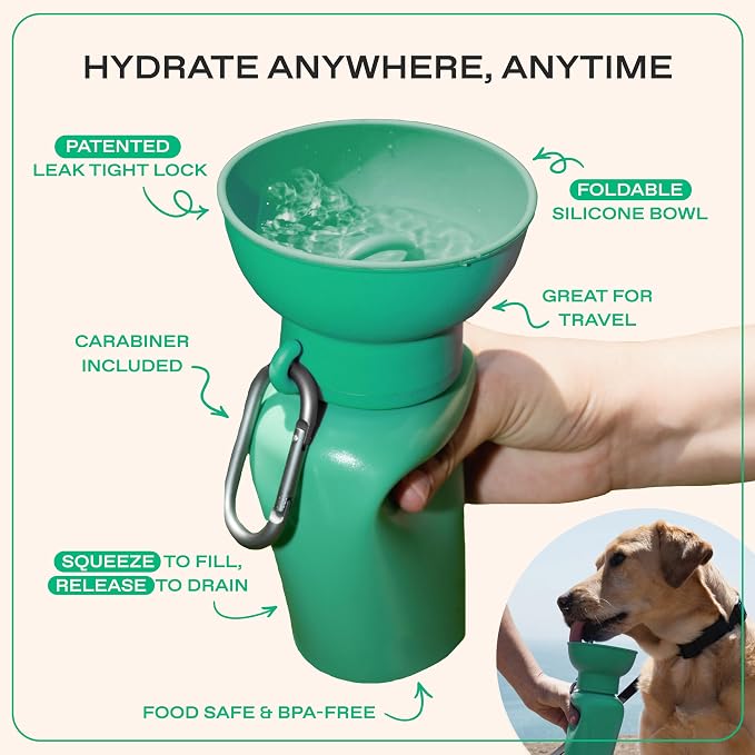 Springer Flip Dog Water Bottle | Portable Drinking Feeder with Foldable Food-Grade Silicone Bowl | One-Hand Squeeze & Leak-Proof | BPA-Free 20oz | Walking, Hiking & Camping | Puppy Essentials - Image 4