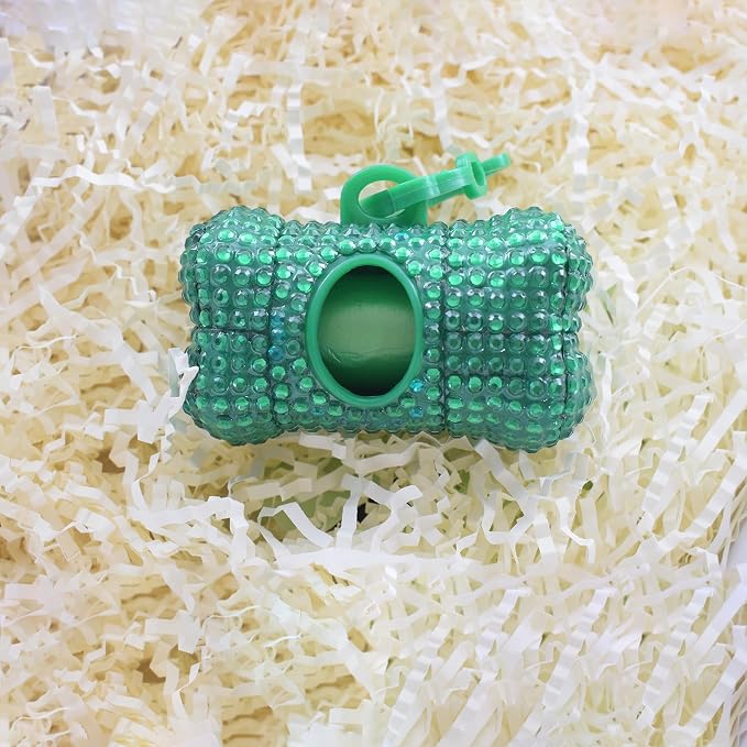 Bling Dog Poop Pickup Bag Dispenser Holder Pet Waste Disposal Bag Pet Trash Bags Holder Bone Shaped Green - Image 3