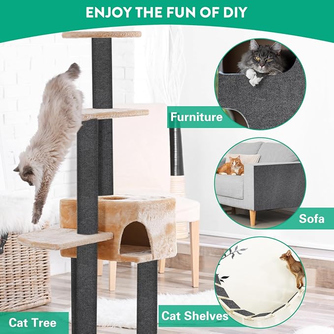 Trimmable Cat Scratcher Mat, 39.4"x15.8" Self-Adhesive Cat Scratching Carpet Pad Replacement for Cat Tree Shelves, Cat Steps and Posts, DIY Cat Scratch Couch Furniture Protector - Image 6