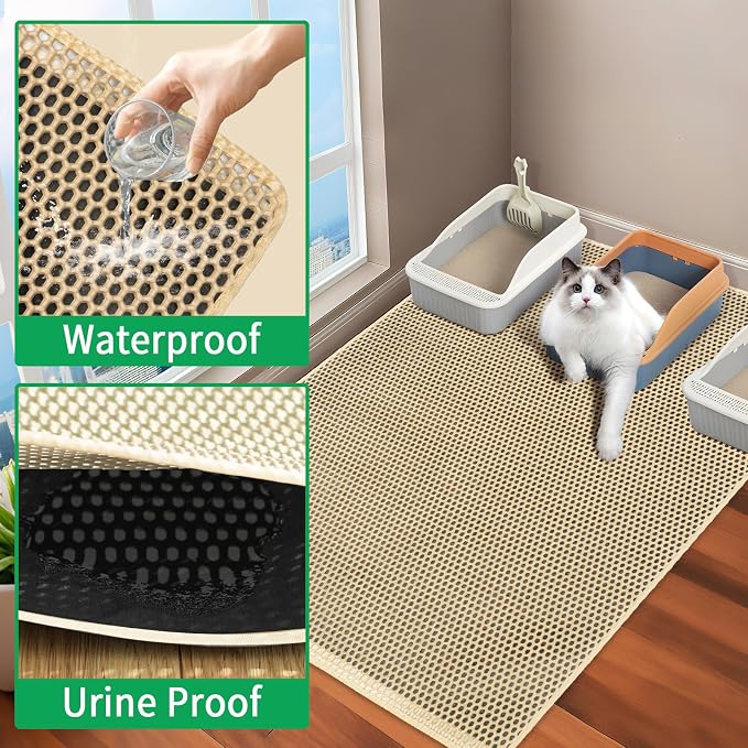 GRELY XXL 47''X 36'' Supper Large Cat Litter Box Mat,2 Layer Litter Mat for Indoor Cats,Rug for Pet Kitty,Litter Trapping Mats,Waterproof Urine Proof,Non-Slip - Image 6