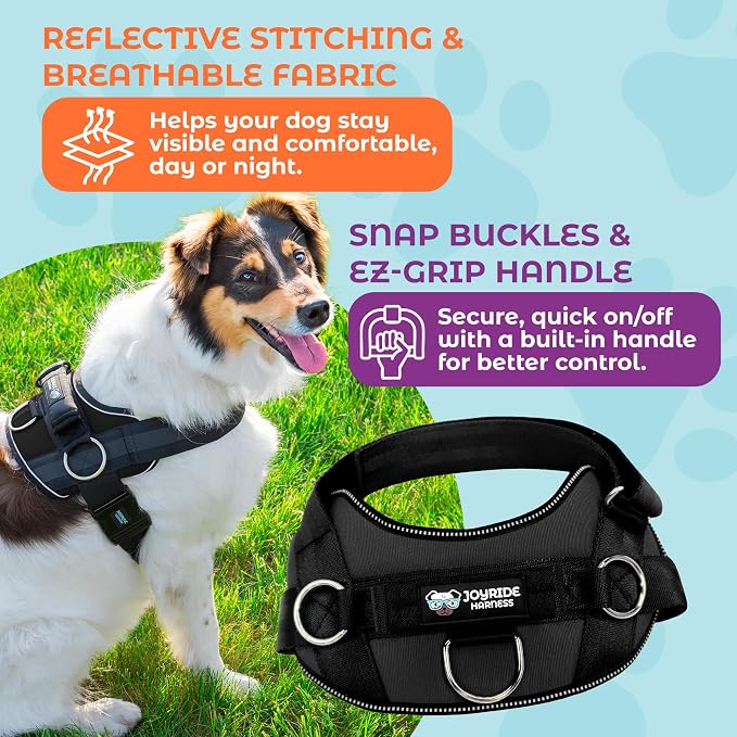 Joyride Basic Dog Harness 1.0 | Black Onyx | 2XL | Adjustable pet vest with 3 side leash rings for training, walking and improved control for small, medium or large dogs - Image 4
