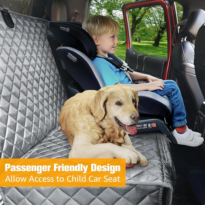 PETICON Dog Car Seat Cover for Back Seat, Rear Bench Seat Cover for Trucks | Waterproof Pet Seat Cover with Side Flaps for F150/Silverado 1500/Ram 1500/Sierra 1500, Velcro Openings for Child Seat Access - Image 3