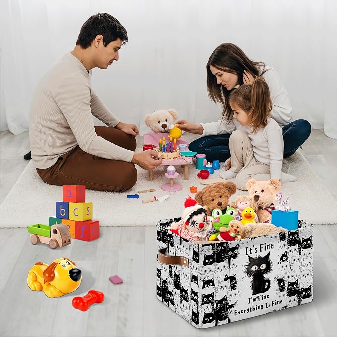 Black Cat Rectangle Storage Basket - Cat Themed Collection Collapsible Storage Baskets with Handles - Cute Cats Toy Bins - Black Cats Pattern Storages Bin for Kids Clothes, Gifts, Books, Toys - Image 2