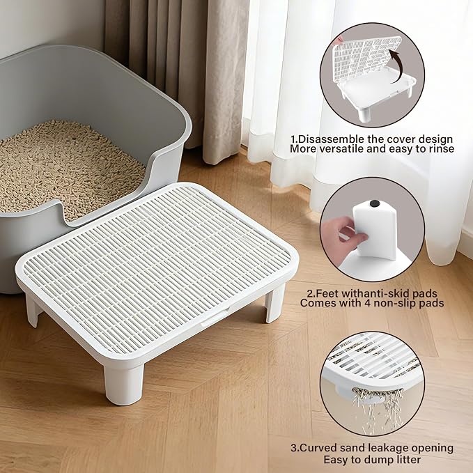 Cat Step Ramp Adjustable Litter Box Step with Filter Function, White | Elevated Double Layer Litter Box Ramp for Kitten & Old Cats, Easy Cleaning Litter Box Step Stool for Automatic Cat Litter Box - Image 2