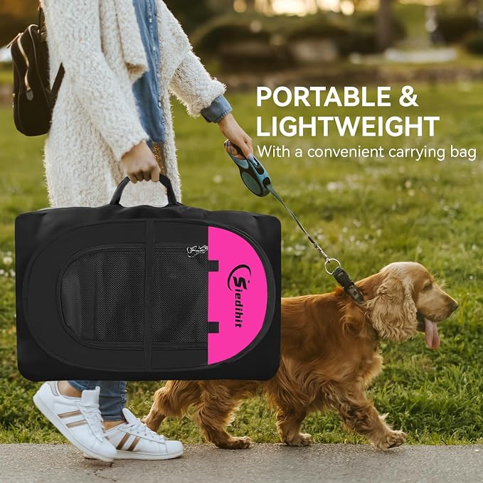 Siedihit Dog Playpen, Medium Puppy Pet Playpen, Dog Crate Tent Cage Indoor | Outdoor, Portable Pop Up Dogs Kennel Playpen with Carrying Case for Dogs/Cats/Rabbits, Hot Pink - Image 7