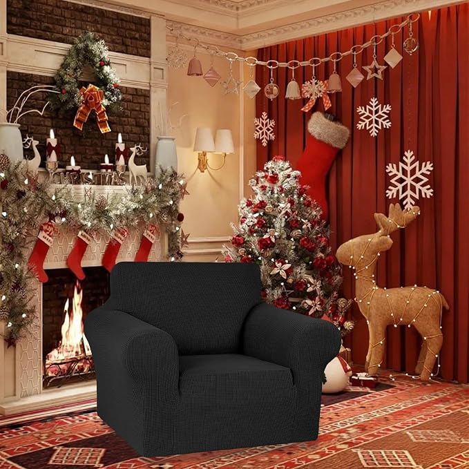 KEKUOU Stretch Chair Sofa Slipcover, Single Couch Cover,Black | 1-Piece Washable Sofa Cover,Pet Friendly (31"-55") Furniture Protector Soft Jacquard Elastic Bottom for Dogs & Kids - Image 2