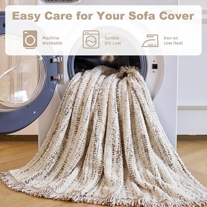 Couch Cover for Dogs Washable Sofa Cover, Sectional Couch Covers, Sofa Covers for 2 Cushion Couch, Non Slip Stripe Sofa Slipcovers Furniture Protector (Quicksand White 71x134) - Image 6