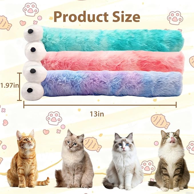 Cat Toys Pillows 3 Pack, Large 13” Cat Kicker Toys with Catnip Inside, Durable Interactive Cat Toys for Indoor Cats, Soft Kick Sticks for Exercise & Play - Image 2