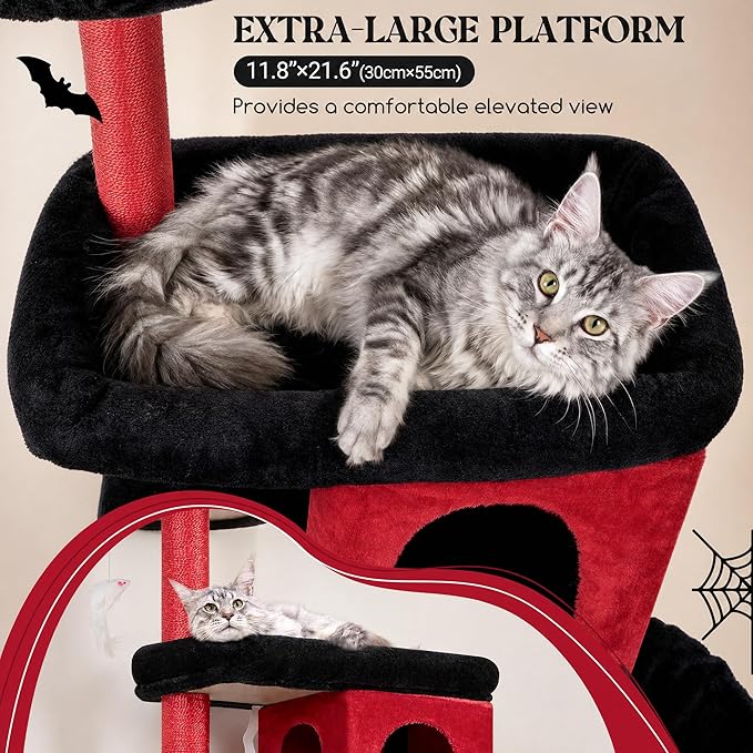 Globlazer Heavy Duty Gothic Cat Tree, 72in Large Cat Tower with Coffin Bed, Sturdy Maine Coon Cat Tree for Large Cats 20 lbs+, Medieval Castle Style with 6 Scratching Posts & Hammock, S72, Black & Red - Image 2