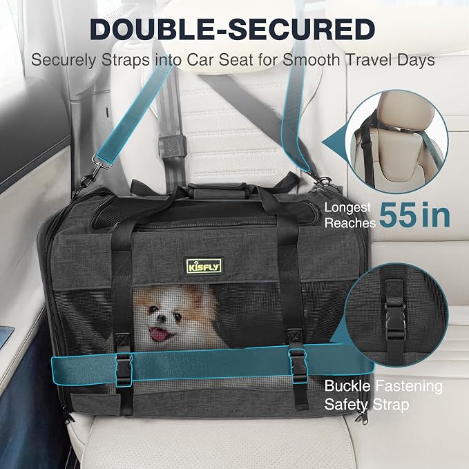 Cat Carrier 20"x13"x13", Foldable Soft-Sided Travel Pet Bag | Designed for cats and small pets with sturdy frame support, breathable mesh and seat belt compatibility for safe car travel. - Image 2