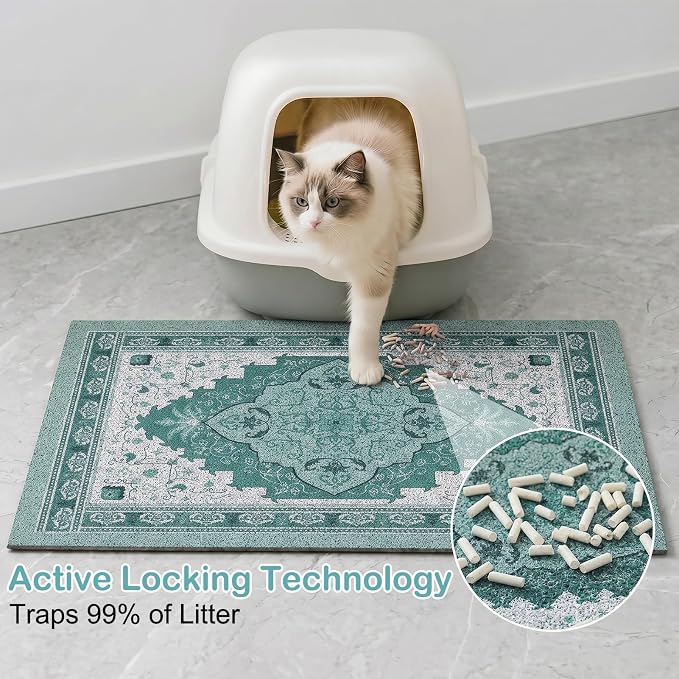 Glittme Cat Litter Mat, 33"x22" Non-Slip Washable Trapping Mat for Cats | Litter Trapping Mat With Thick PVC Coil To Catch Scatter, Soft On Paws And Waterproof Bottom To Protect Floors - Image 2